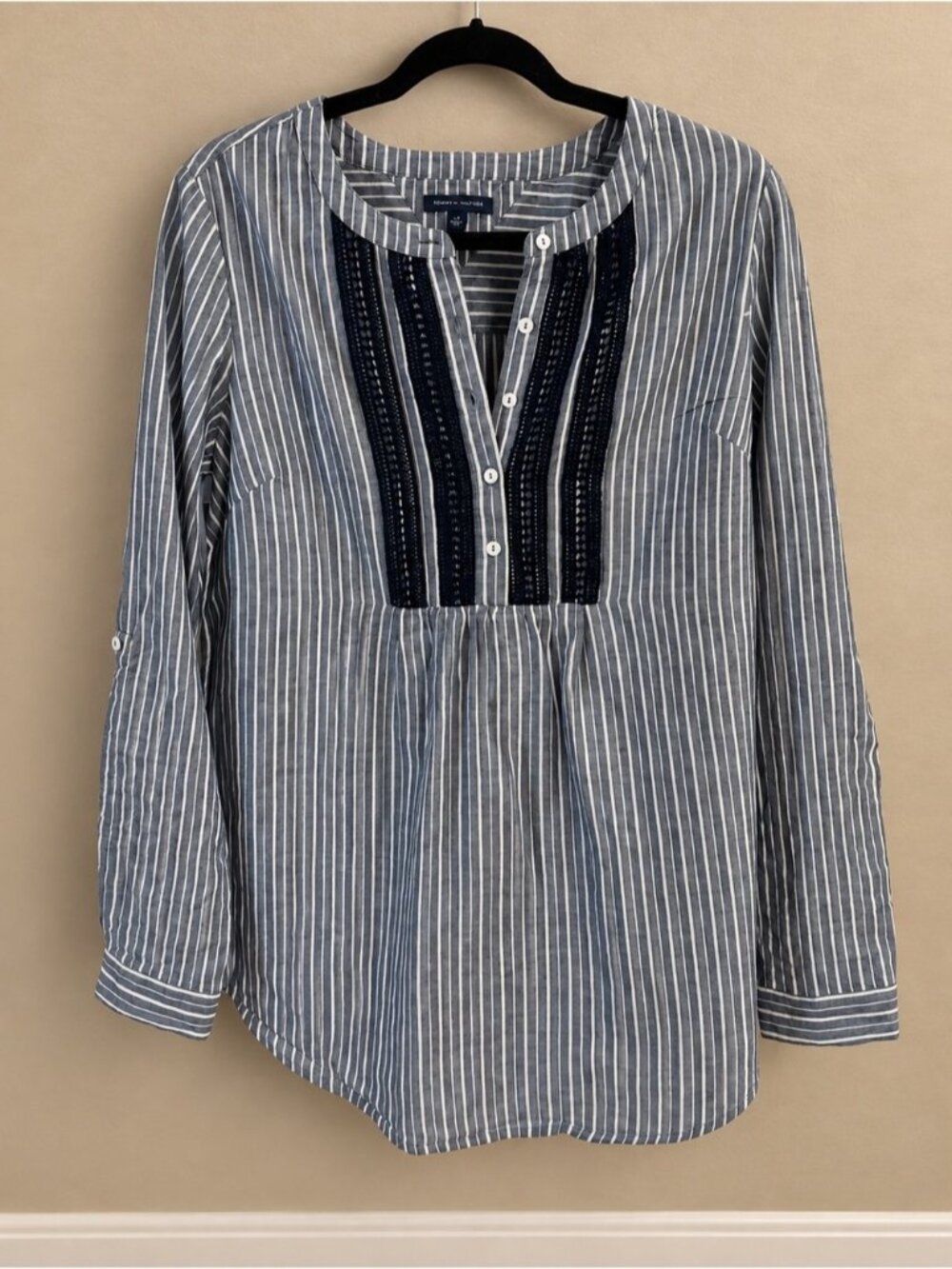 Tommy Hilfiger Blue and White Striped Button-Paneled Tunic